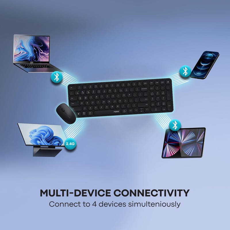 Rapoo 9320M Multi-Mode Wireless Keyboard & Mouse Combo Dark Grey - 6