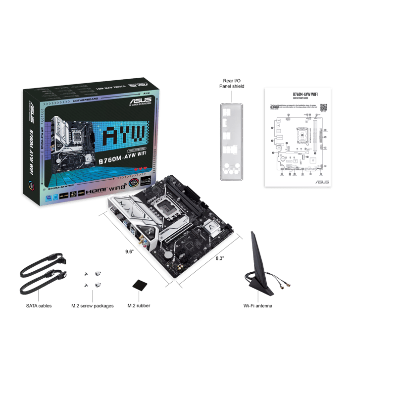 مذربورد أسوس B760M-AYW WIFI لمعالجات LGA 1700 مقاس Micro-ATX مع DDR5 و Wi-Fi 6 - 7