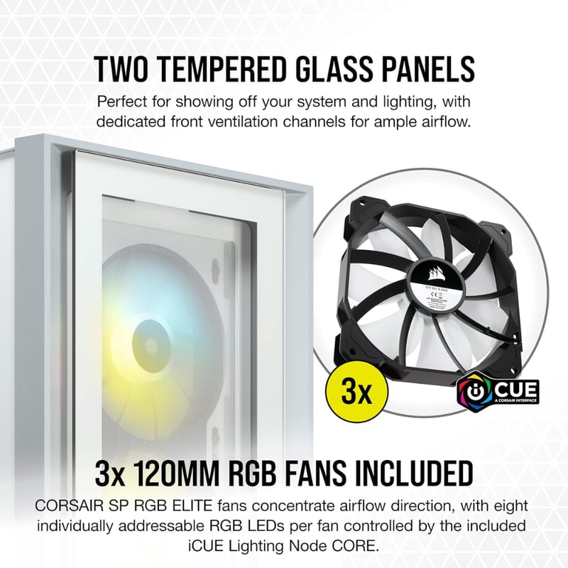 كيس Corsair iCUE 4000X Mid-Tower Black Tempered Glass RGB - 5