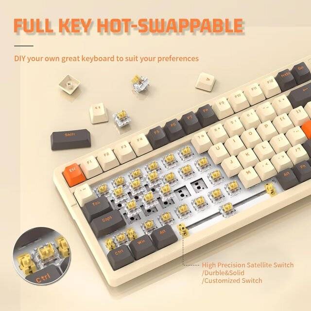 كيبورد Attack Shark K98 فول سايز ميكانيكي دو مود RGB أصفر - 4