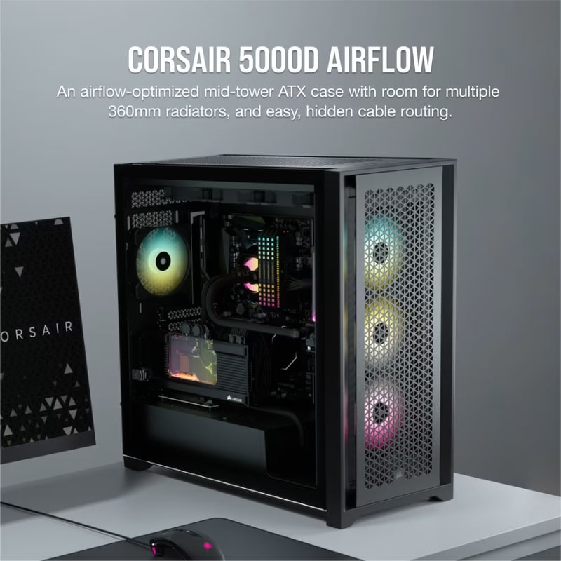 كيس Corsair 5000D Airflow Mid-Tower Black Tempered Glass - 2