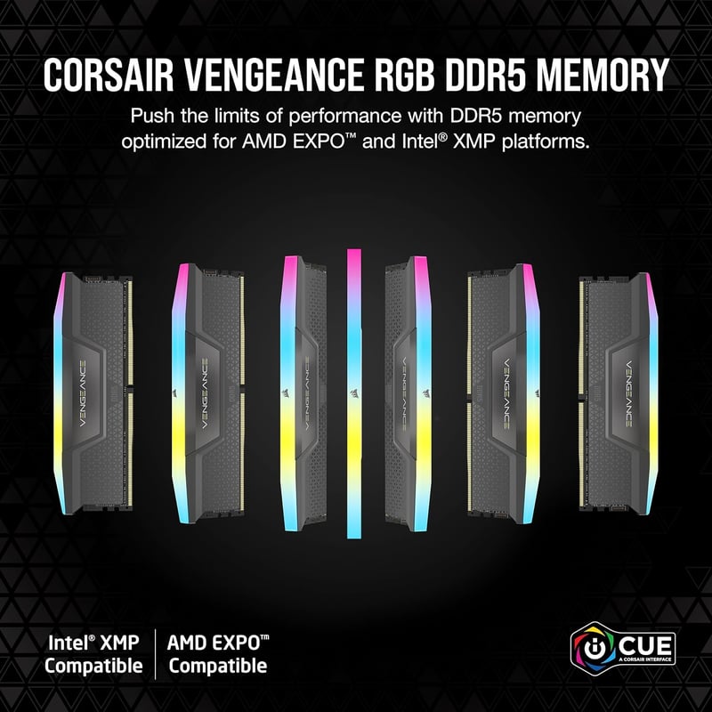 CORSAIR VENGEANCE RGB DDR5 32GB (2x16GB) 6000MHz CL38 Memory Kit - Black - 5