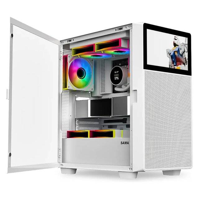 SAMA V Play 4367 Mid-Tower ATX Case White with 7-inch LCD Monitor - 6