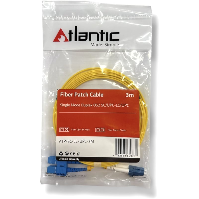 كيبل Atlantic Fiber Optic Patch Cord Single Mode OS2 Duplex LC إلى LC 3m - 3