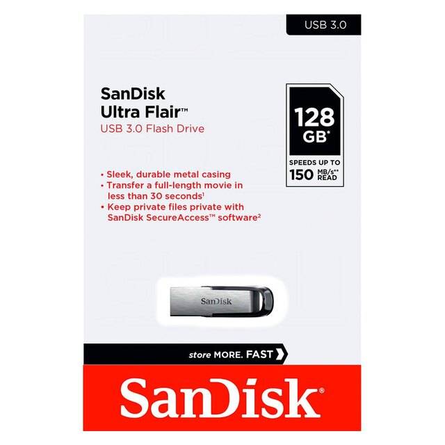 SanDisk Ultra Flair 128GB USB 3.0 Flash Drive Silver - 5