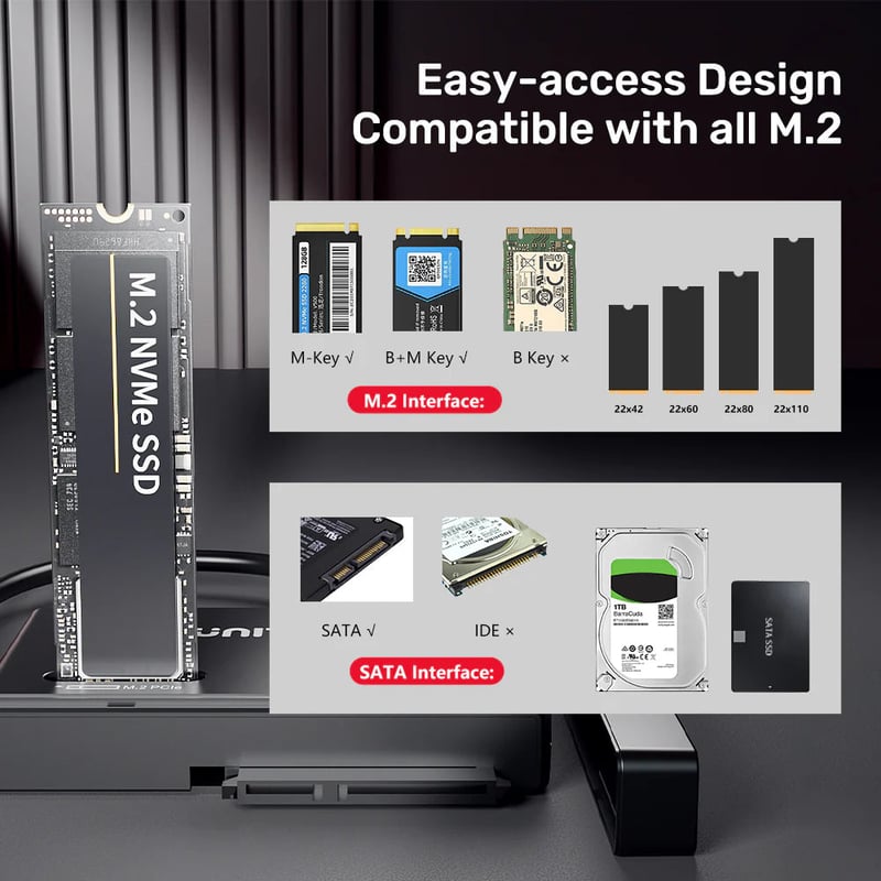 SSD Unitek NVMe M.2 Enclosure USB-C 10Gbps Hot-Swappable - 7