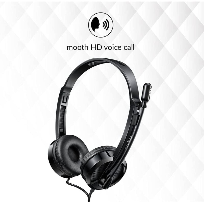 سماعات Rapoo H100 سلكية ستيريو 3.5mm مع ميكروفون أسود - 3