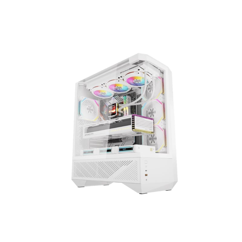 darkFlash DY460 White Dual-Chamber Mid-Tower ATX PC Case (Included 4 ARGB Fans / 3-Sided Panoramic Tempered Glass / Back-Connect Motherboard Support / USB-C 10Gbps) - 1