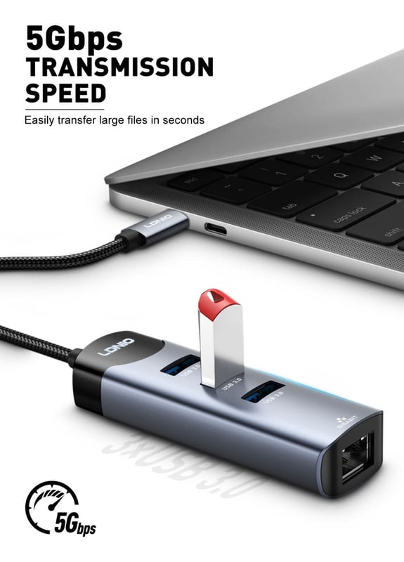 LDNIO DS-144C 4-Port USB 3.0 USB Hub Gray - 8