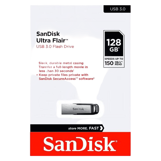 SanDisk Ultra Flair 128GB USB 3.0 Flash Drive Silver - 4