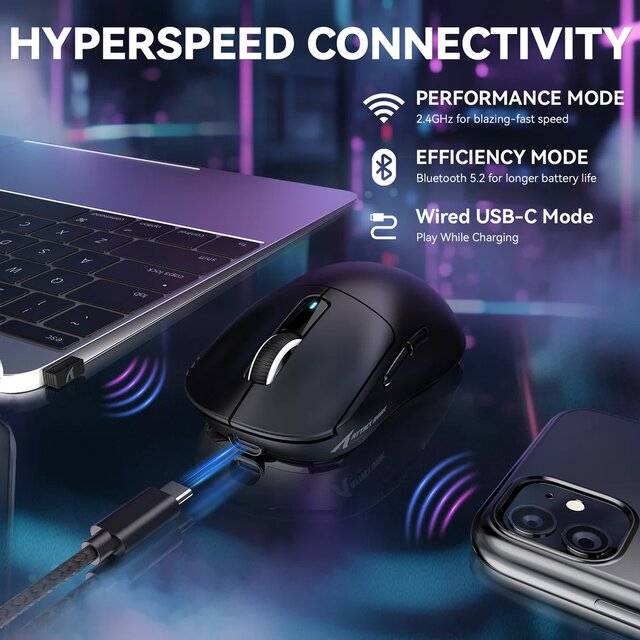 ماوس Attack Shark X3 Max 42000 DPI Dual-Mode أسود - 4