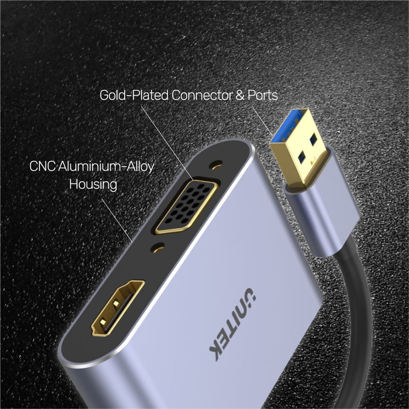 محول USB UNITEK USB 3.0 إلى HDMI و VGA رمادي - 5