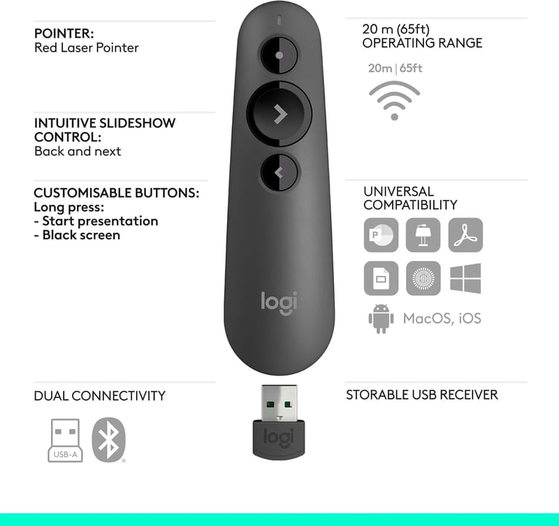 اكسسوار Logitech R500s ليزر بلوتوث Dual-Mode رمادي - 2