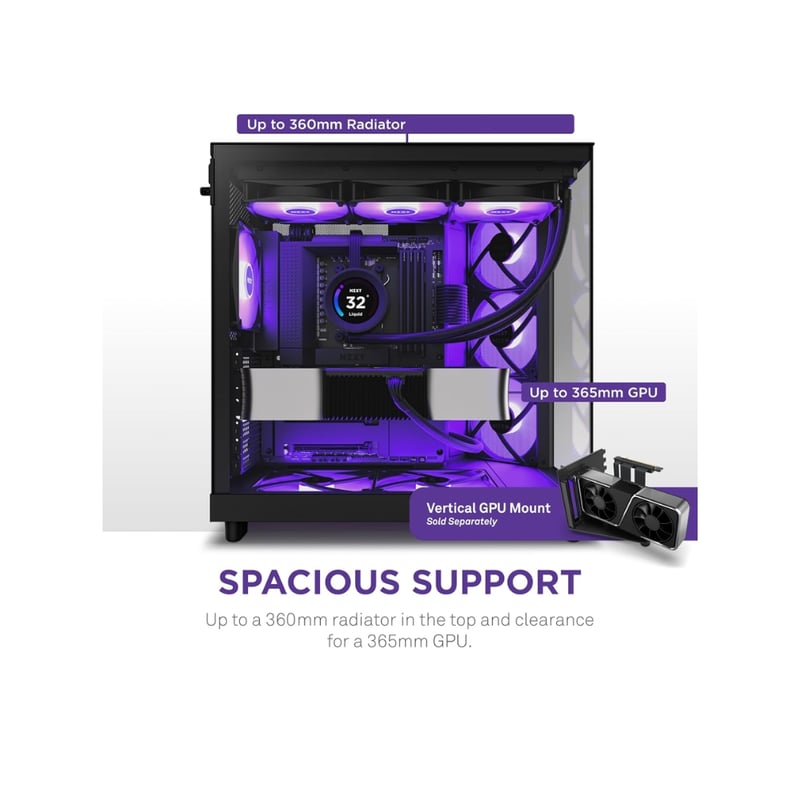 كيس NZXT H6 Flow RGB Compact Dual-Chamber برج متوسط Mini-ITX أسود - 9