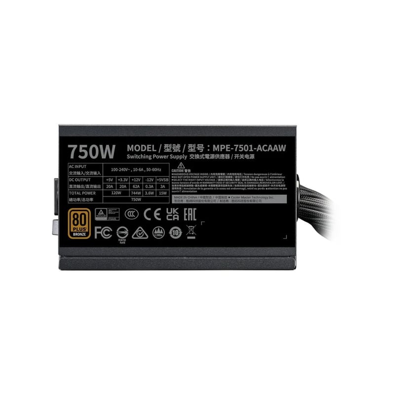 Cooler Master MWE 750 V3 750W 80+ Bronze Non-Modular PSU - 4