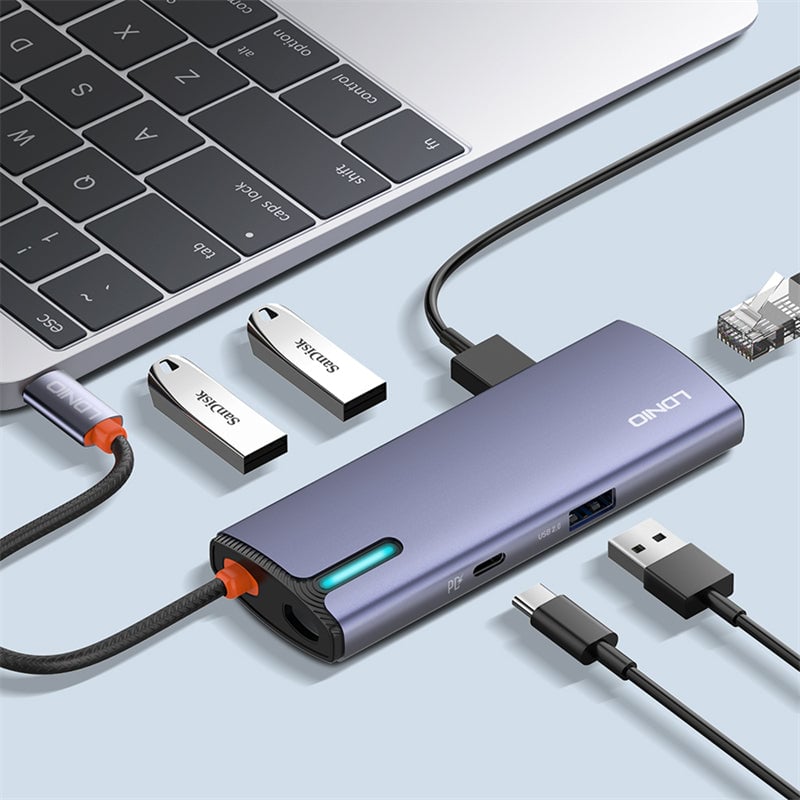محول LDNIO DS-16U 6-Port USB 3.0 مع إيثرنت و 100W PD رمادي - 6