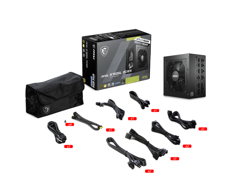 MSI MAG A750GL Plus 750W 80+ Gold Non-Modular PSU - 6