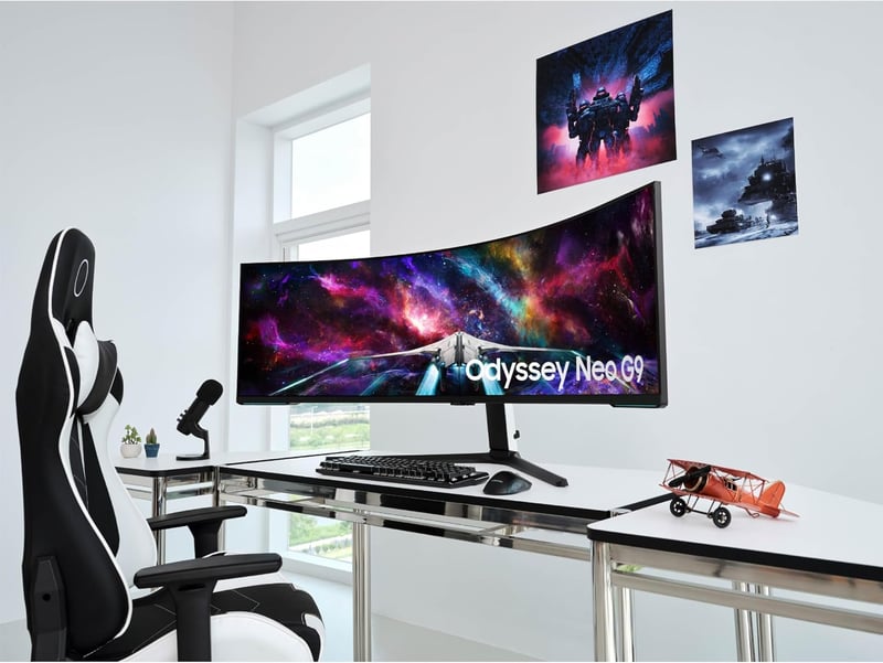 شاشة ألعاب سامسونج أوديسي نيو G9 G95NC منحنية فائقة الاتساع بحجم 57 بوصة (دقة Dual UHD - تقنية Quantum Mini-LED - تردد 240Hz - استجابة 1ms - انحناء 1000R) - 25