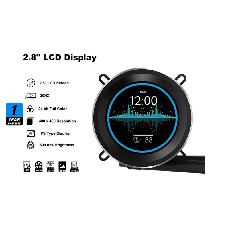 SAMA SM360 PRO AIO 360mm Liquid Cooler with 2.8-inch LCD Display Black - 2