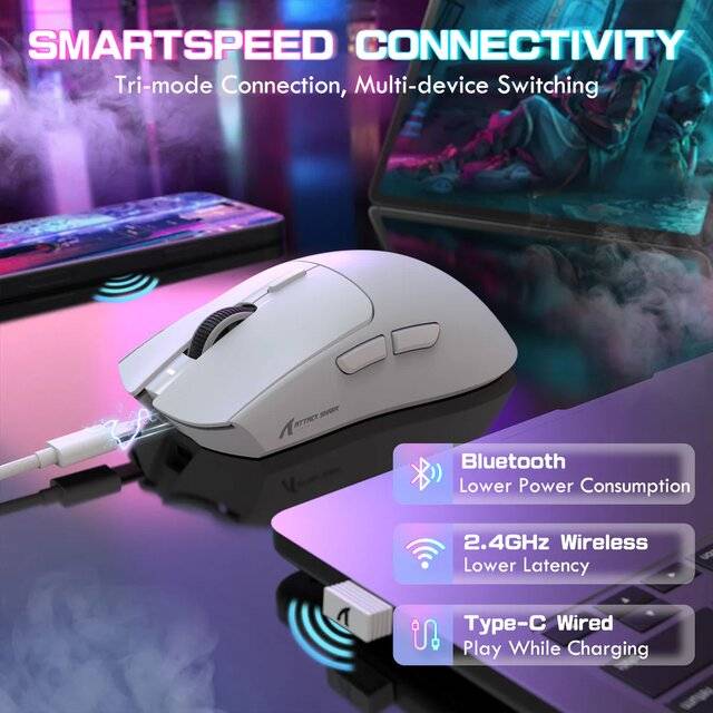 ماوس Attack Shark X1 40000 DPI لاسلكي RGB أبيض - 4