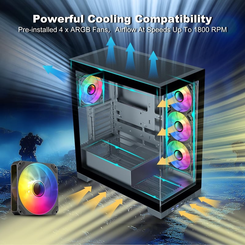 SAMA NEVIEW 4503 Mid-Tower ATX Case Dual Tempered Glass - 9