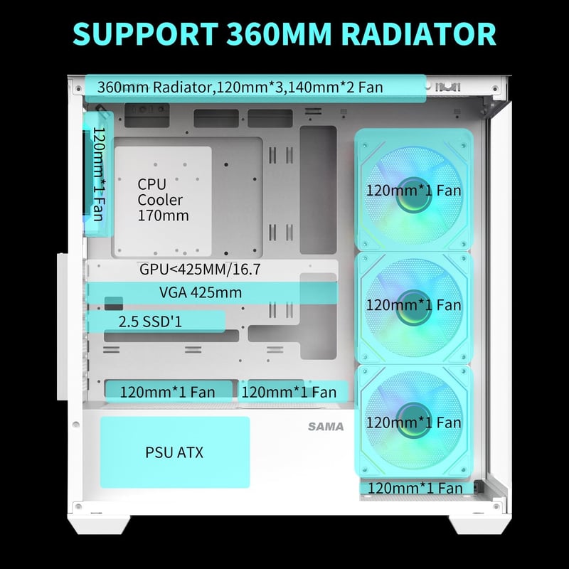 SAMA SV01 Mid-Tower ATX Case White Tempered Glass - 3