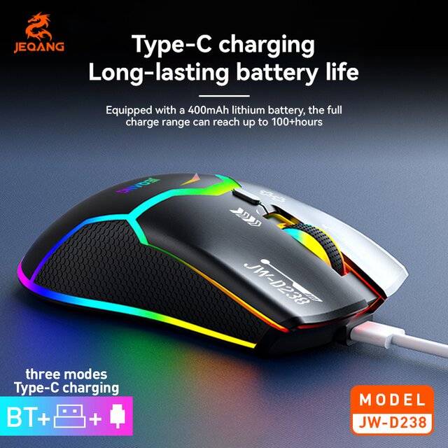 Jeqang JW-D238 Gaming Mouse 8000 DPI Dual-Mode RGB White - 4