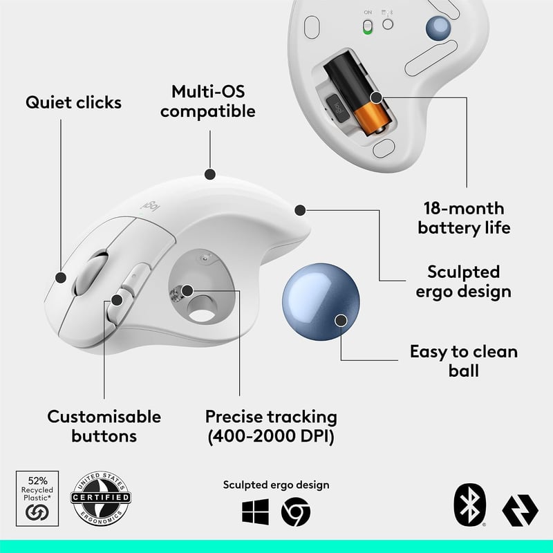 Logitech Ergo M575S Wireless Bluetooth White - 3