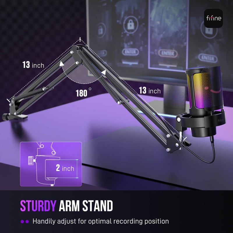 FIFINE AmpliGame A8T USB Gaming Microphone Kit with Boom Arm RGB - 6