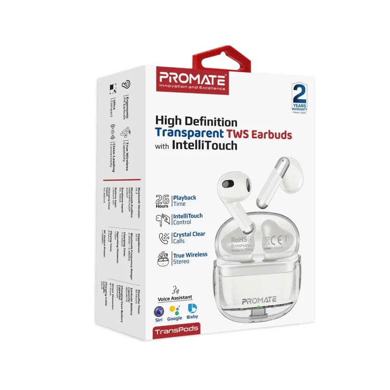 سماعات Promate TransPods IntelliTouch TWS بلوتوث 5.3 13mm 6H أزرق - 13