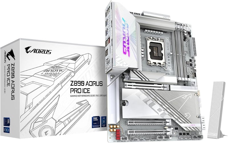 لوحة أم جيجابايت أوروس GIGABYTE Z890 AORUS PRO ICE باللون الأبيض بمقبس LGA 1851 ودعم ذاكرة DDR5 بحجم ATX - 1