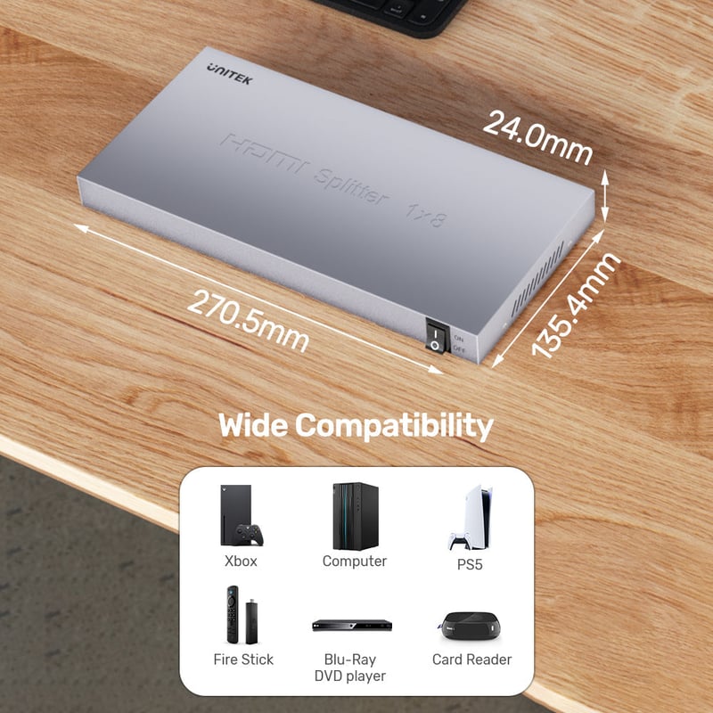 محول UNITEK HDMI 2.0 1-in-8-Out 4K@60Hz مع دعم HDR - 5