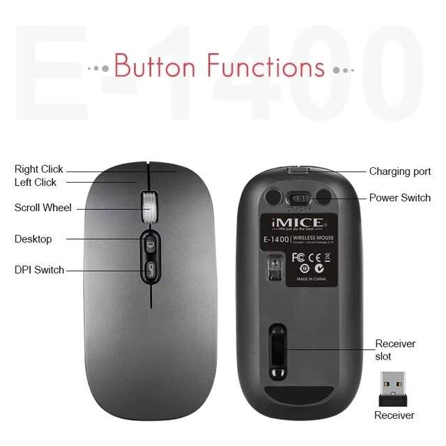 iMice E-1400 Wireless Mouse 1600 DPI Ergonomic - 3