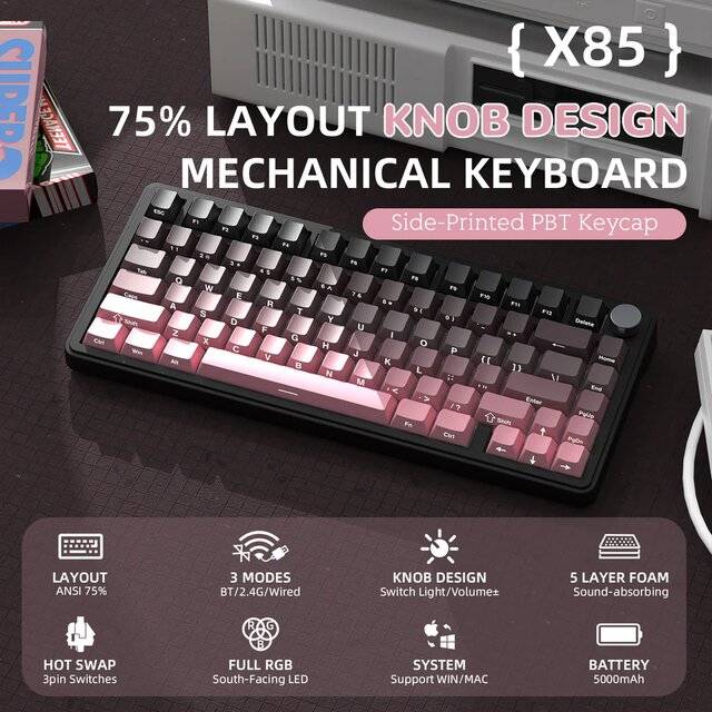 كيبورد Attack Shark X85 75% ميكانيكي Dual-Mode RGB أسود - 3