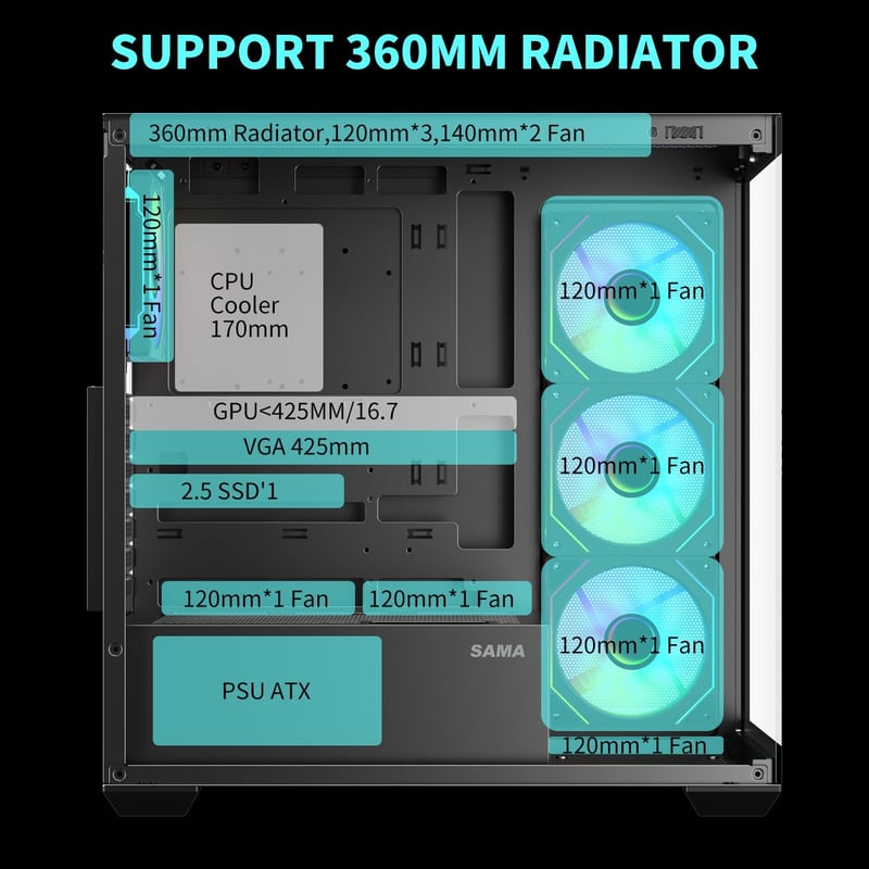 كيس SAMA SV01 Mid-Tower ATX أسود زجاج مقسى - 7