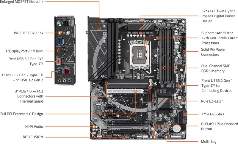 لوحة أم جيجابايت GIGABYTE Z790 EAGLE AX بمقبس LGA 1700 ودعم ذاكرة DDR5 بحجم ATX - 7
