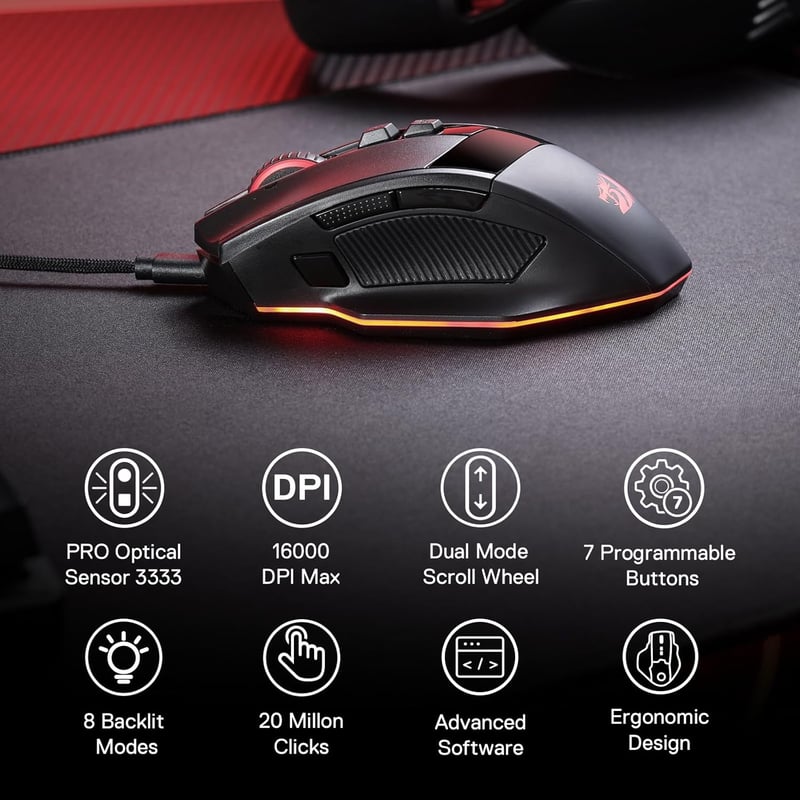 Redragon M813 RGB Gaming Mouse 16000 DPI Wired - 7