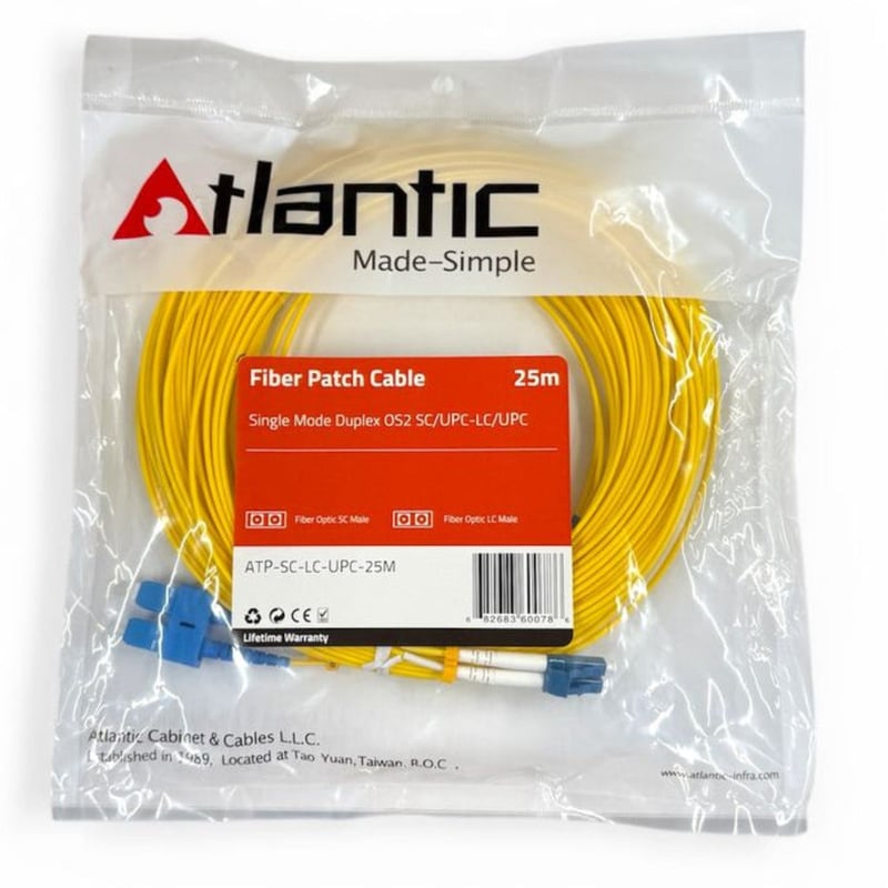 كيبل Atlantic Fiber Optic SC إلى LC 25m Single Mode OS2 Duplex UPC - 4