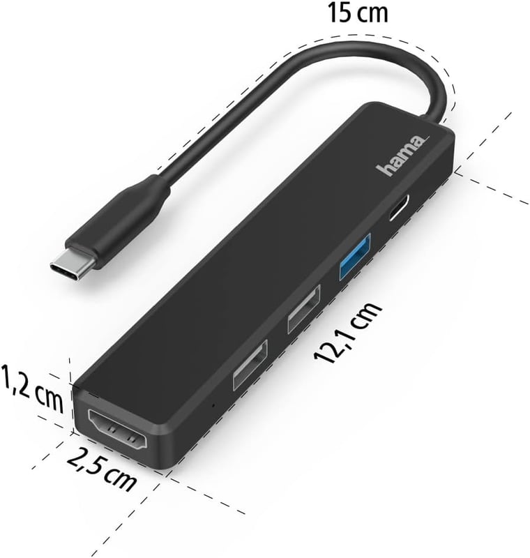 محول USB Hama 5-Port USB-C مع HDMI 4K وشحن USB-C PD - 3