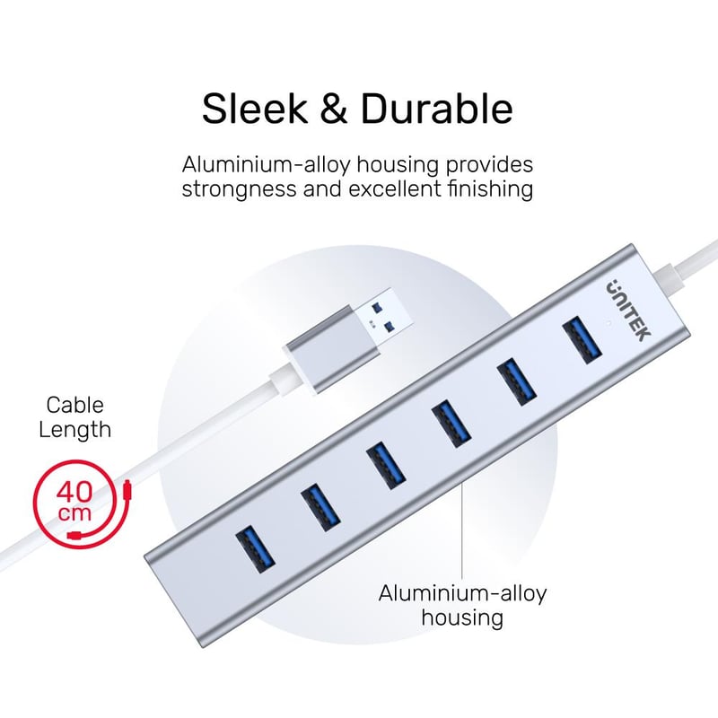 UNITEK Y-3090 7-Port USB 3.0 USB Hub Silver - 14