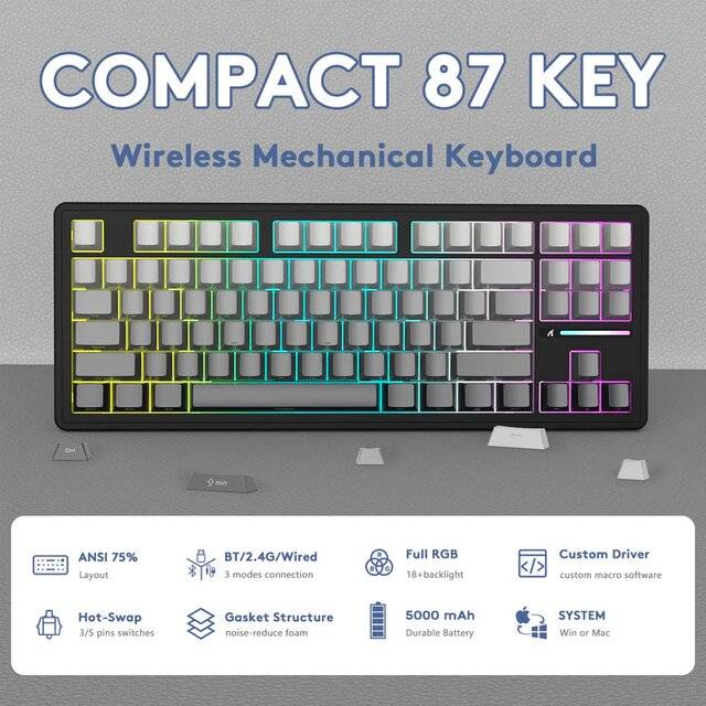 كيبورد Attack Shark M87 Pro V2 TKL 80% Hot-Swappable لاسلكي RGB - 3