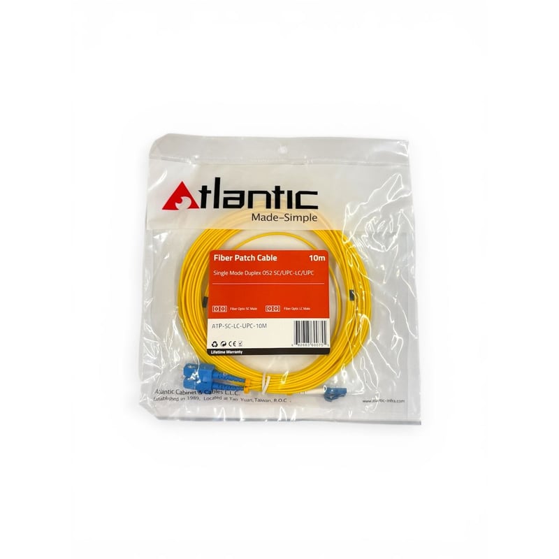 كيبل Atlantic Fiber Optic Patch Cord SC إلى LC Single Mode OS2 Duplex 10M - 4