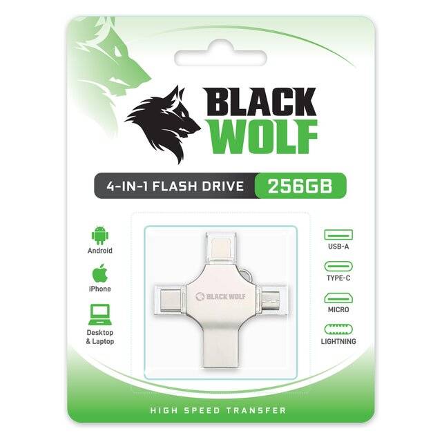 Black Wolf 4-in-1 Flash Drive 256GB USB-A - 2