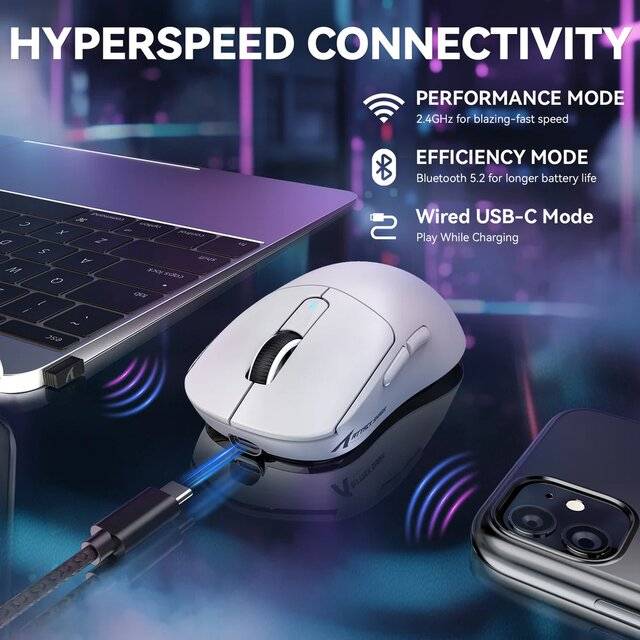 ماوس Attack Shark X3MAX 42000 DPI Dual Mode 2.4G Bluetooth أبيض - 4