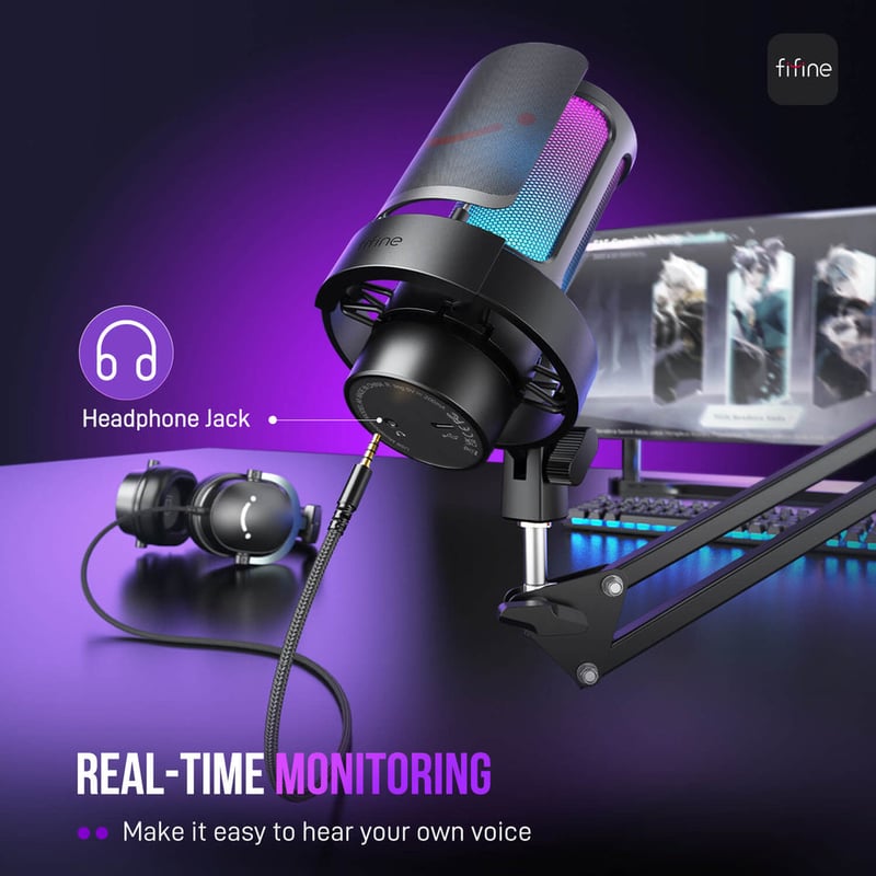 FIFINE AmpliGame A8T USB Gaming Microphone Kit with Boom Arm RGB - 5