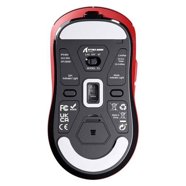 ماوس Attack Shark X3 26000 DPI Dual-Mode لاسلكي أحمر - 2