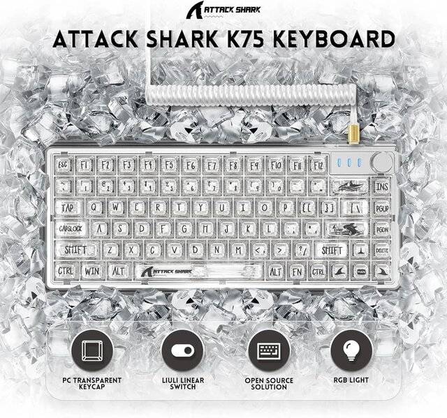 كيبورد Attack Shark K75RGB 80% TKL Hot-Swappable سلكي RGB أبيض - 3