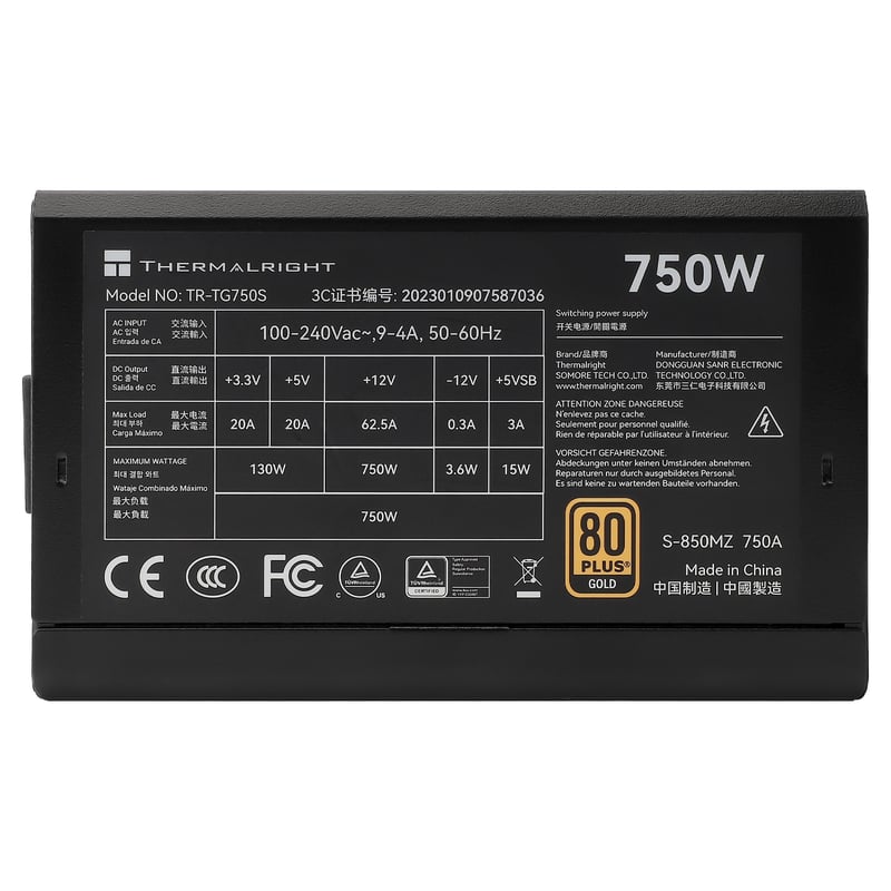 بور سبلاي ثيرمالرايت TG750S بقدرة 750 واط ومعيار 80 PLUS Gold و ATX 3.0 - 5