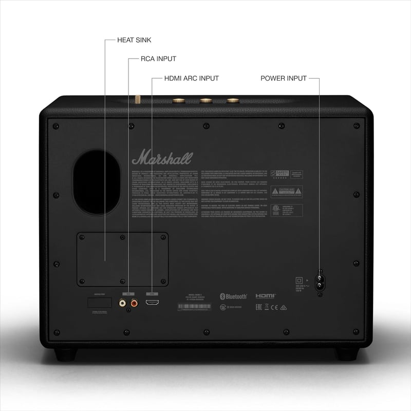 Marshall Woburn III Bluetooth Home Speaker - Loud Stereo Sound with Bass and Treble Controls , Plug-in Powered , Record Player Compatible , HDMI, RCA, 3.5mm Aux Inputs - Black - 5