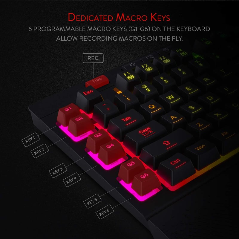 Redragon K512 Shiva Full-Size Membrane Wired RGB Gaming Keyboard Black - 7